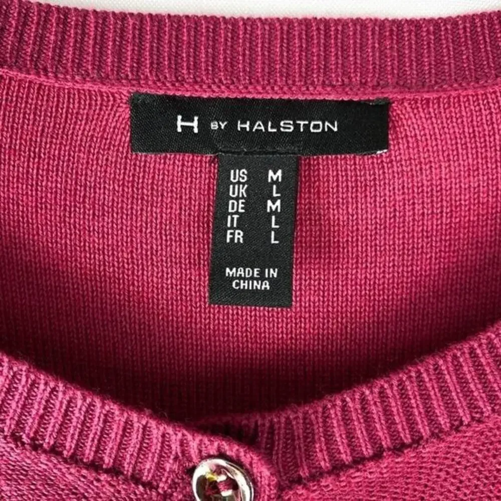 H by Halston Ombre Cardigan Sweater‎ Women M Mulberry Red Ribbed Career Preppy